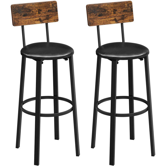 Set 2 Scaune De Bar Cu Suport Pentru Picioare, Maro Rustic Si Negru, 39 X 100 X 39 Cm