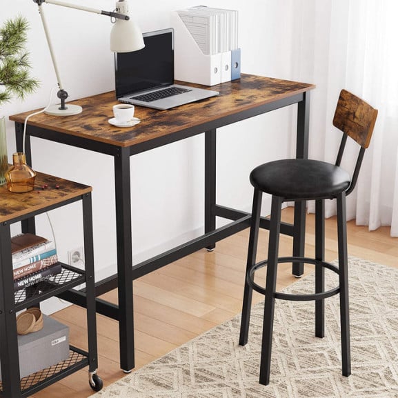 Set 2 Scaune De Bar Cu Suport Pentru Picioare, Maro Rustic Si Negru, 39 X 100 X 39 Cm