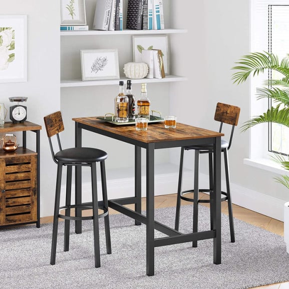 Set 2 Scaune De Bar Cu Suport Pentru Picioare, Maro Rustic Si Negru, 39 X 100 X 39 Cm