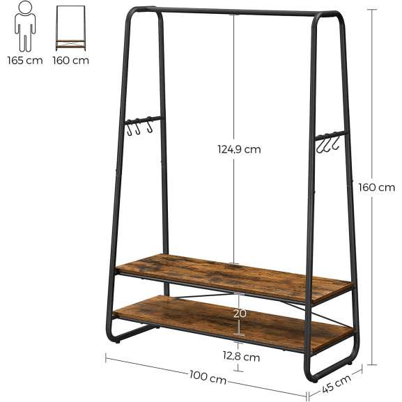 Suport Pentru Haine Cu 2 Rafturi, Maro Vintage Si Negru, 100 Cm