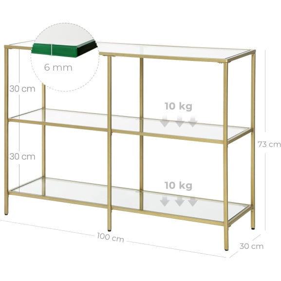 Masa Consola Cu 3 Polite, Auriu, 100 X 30 Cm