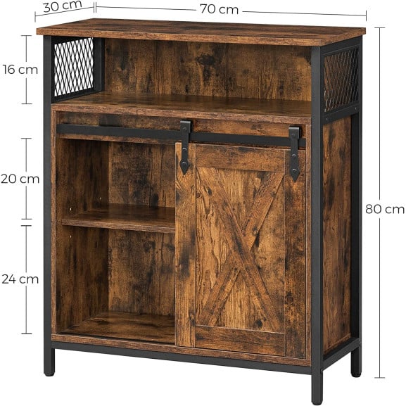 Dulap De Depozitare Cu Usa Glisanta, Maro Rustic Si Negru, 70 Cm