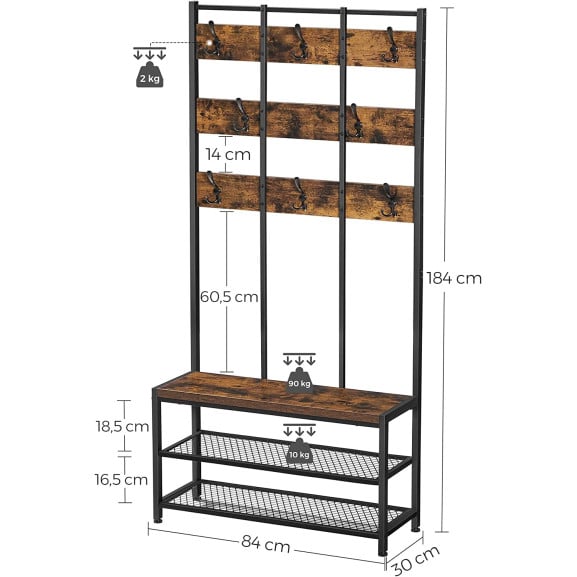 Raft Pentru Haine, Maro Vintage Si Negru, 84 Cm