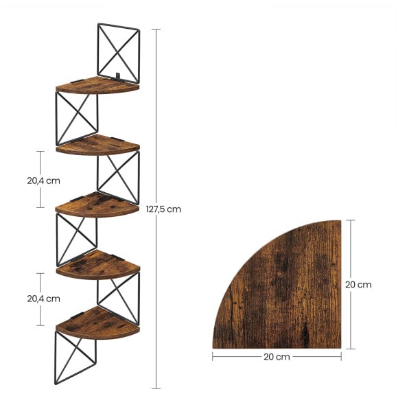 Raft De Colt Cu 5 Niveluri, Maro Rustic Si Negru