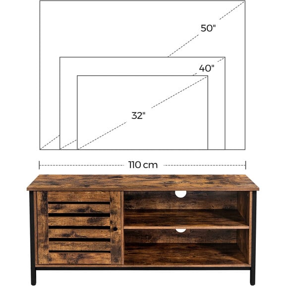 Comoda Tv Cu 1 Usa Si 2 Rafturi, Maro Rustic Și Negru, 110 Cm