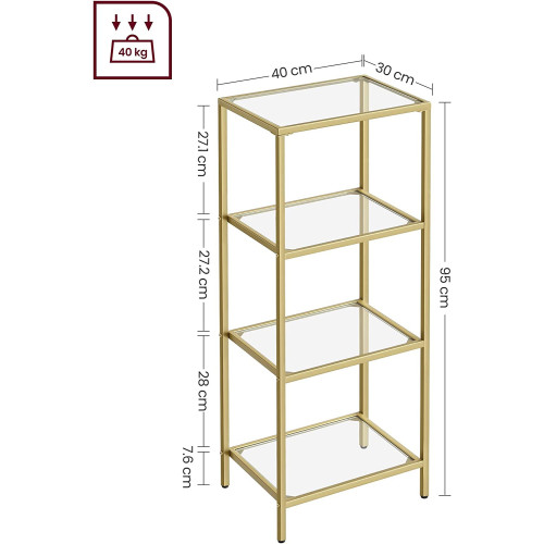 Raft Din Sticla Cu 4 Niveluri, Auriu, 40 Cm