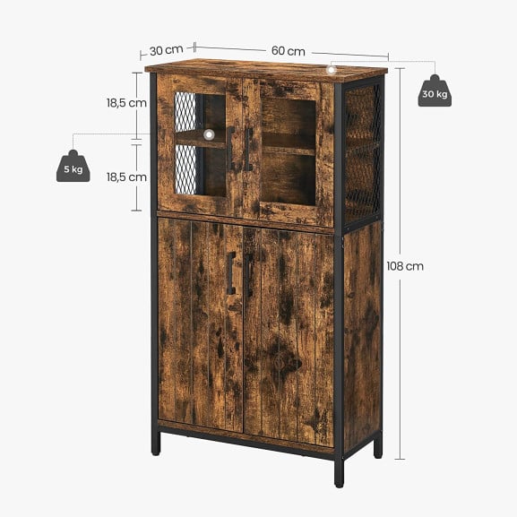 Dulap De Depozitare, Multifunctional, Maro Rustic Si Negru, 60 Cm