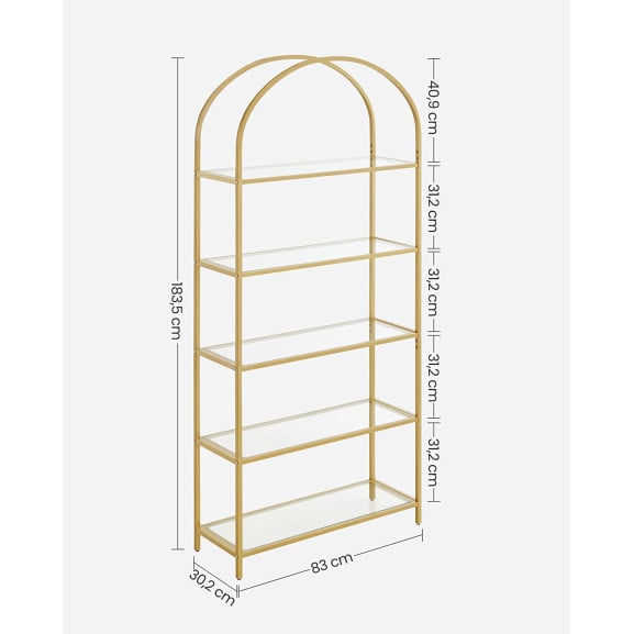 Raft Din Sticla Cu 5 Niveluri, Auriu, 83 Cm