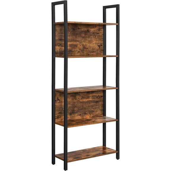 Biblioteca Cu 5 Rafturi, Maro Rustic Si Negru, 62 Cm