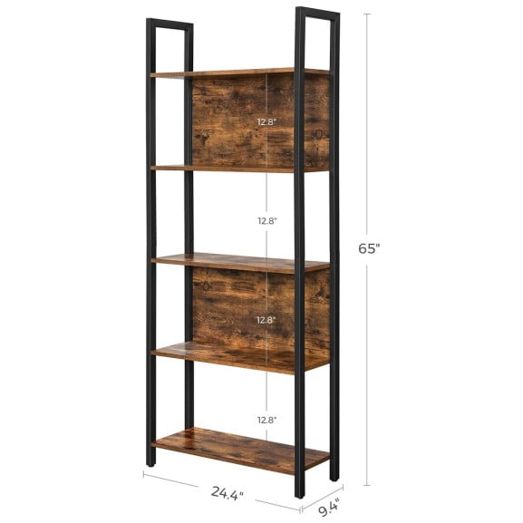 Biblioteca Cu 5 Rafturi, Maro Rustic Si Negru, 62 Cm