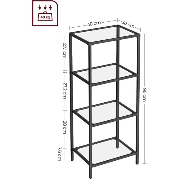 Raft Din Sticla Cu 4 Niveluri, Negru, 40 Cm