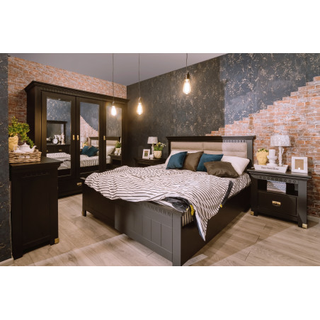 Set Dormitor Saint Tropez, Pat Cu Saltea 160 X 200, Dulap De 207.8 Cm, 2 Noptiere, Vopsit Negru-01