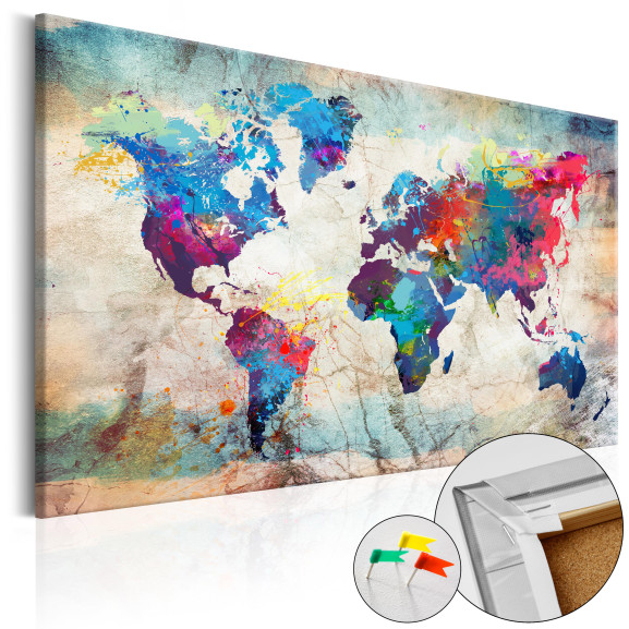 Tablou Din Plută World Map: Colourful Madness [Cork Map]-Resigilat