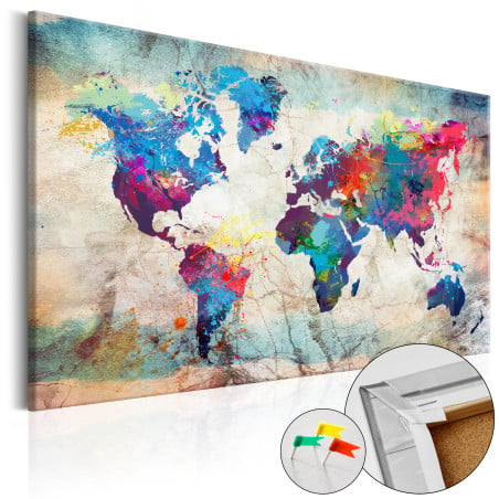 Tablou Din Plută World Map: Colourful Madness [Cork Map]-Resigilat-01