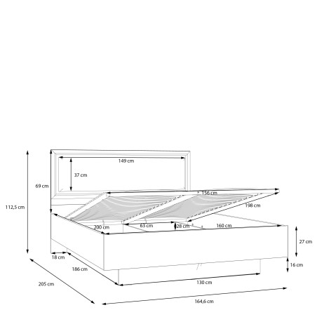 Set Dormitor Pickadilly,  Dulap Cu 3 Usi, 2 Noptiere Si Pat Cu somiera Rabatabila, Dimensiune saltea 160 x 200 Cm-01