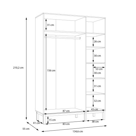 Set Dormitor Pickadilly,  Dulap Cu 3 Usi, 2 Noptiere Si Pat Cu somiera Rabatabila, Dimensiune saltea 160 x 200 Cm-01