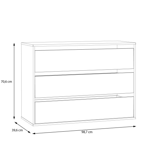 Comoda Mare Interior Cu 3 Sertare Dulap Pickadilly, Gri, 98.7 Cm-01