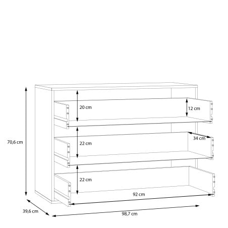 Comoda Mare Interior Cu 3 Sertare Dulap Pickadilly, Gri, 98.7 Cm-01