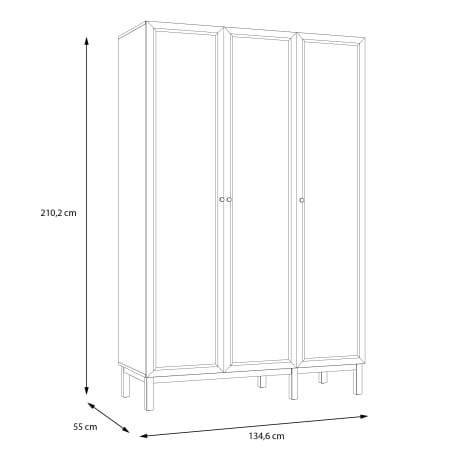 Dulap 3 Usi Pickadilly, Gri Deschis Si Stejar Pamantiu, 134.6 Cm-01