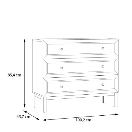 Comoda 3 Sertare Pickadilly, Gri Deschis Si Stejar Pamantiu, 100.2 Cm-01