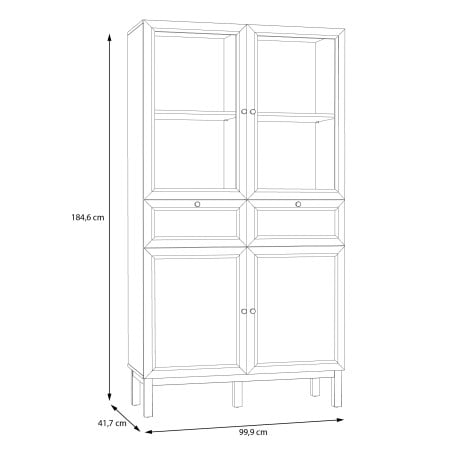 Vitrina 4 Usi Si 2 Sertare Pickadilly, Gri Deschis Si Stejar Pamantiu, 99.9 Cm-01