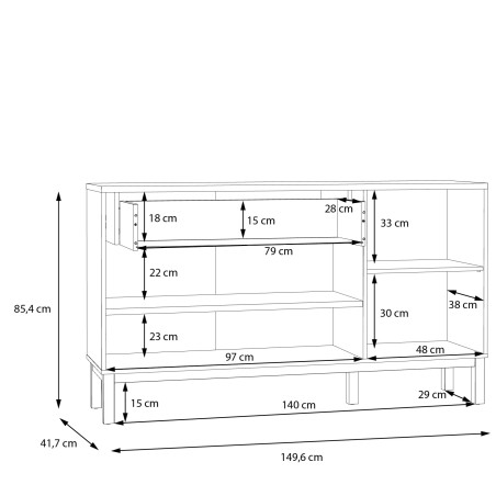 Comoda 3 Usi Si 1 Sertar Pickadilly, Gri Deschis Si Stejar Pamantiu, 149.6 Cm-01