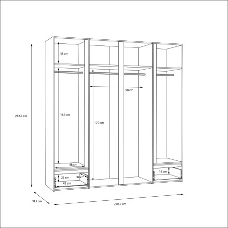 Dulap Cu Rama Longbeach, Stejar Riviera Si Alb Super Lucios, 204.7 Cm-01