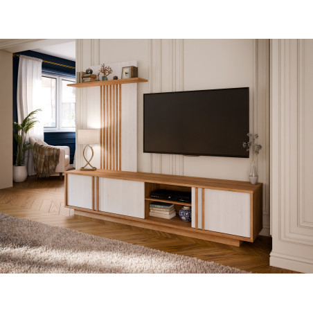 Set Living Santo Compus Din Comoda TV Si Panou Perete, Stejar Riviera Cu Stejar Alb, 222 Cm-01