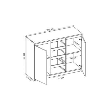 Comoda Thea, Alba, Cu 2 Usi Si 4 Sertare Spatioase, Eleganta si Functionala, 109 x 85 x 40 Cm-01