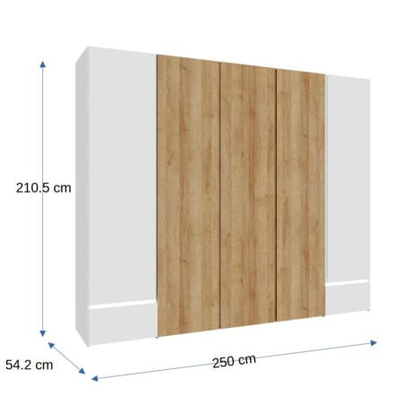 Dulap Cu 5 Usi Si 2 Sertare Stejar Riviera Si Alb Super Lucios Longbeach, 250 Cm-01