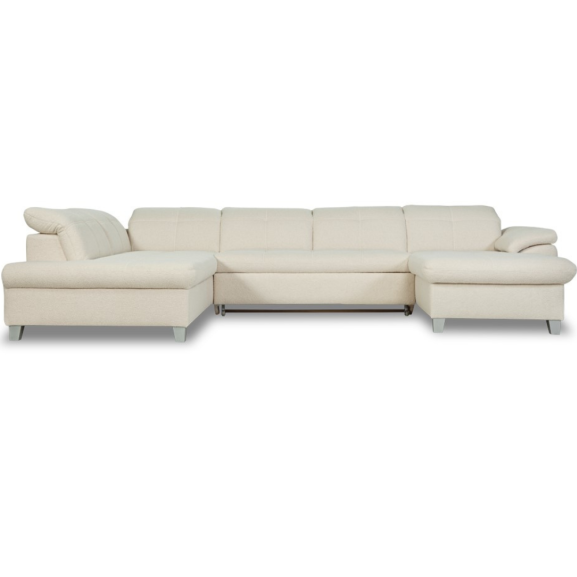 Coltar U Extensibil Sevilia Lux, Stanga, 6 Locuri, Tetiere Reglabile, Boucle Ivory, 347 Cm