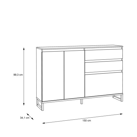 Pantofar Stanga Cu 3 Usi Si 2 Sertare Quala Gri Wolfram Uni Si Gri Deschis, 150.1 Cm-01