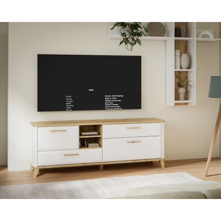 Comoda Tv Mica Cu 2 Usi Si 2 Sertare Whitedream, Stejar Artisan Si Alb Mat, 169.7 Cm-01