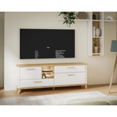 Comoda Tv Mica Cu 2 Usi Si 2 Sertare Whitedream, Stejar Artisan Si Alb Mat, 169.7 Cm-01