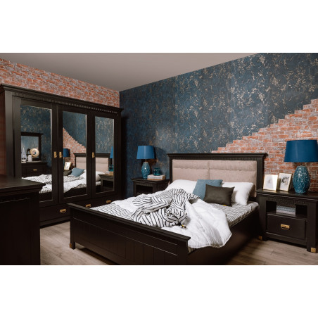 Set Dormitor Saint Tropez, Pat Cu Dimensiune Saltea 180 X 200, Dulap De 180 Cm, 2 Noptiere, Vopsit Negru-01