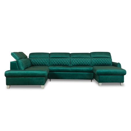 Coltar U Extensibil Tiago, Stanga, 6 Locuri, Tetiere Reglabile, Verde 330 Cm-01