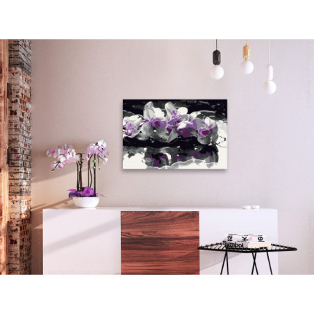 Pictatul Pentru Recreere Purple Orchid (Black Background & Reflection In The Water)-01