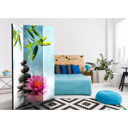 Paravan Water Lily And Zen Stones [Room Dividers] 135 cm x 172 cm-01