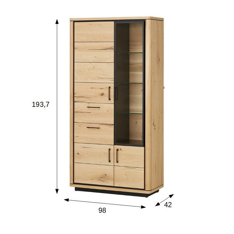 Vitrina Tulsa Smoked Oak, Furnir Din Lemn Masiv, 98 Cm