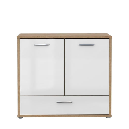 Comoda Chicory, Stejar Riviera si alb si alb super lucios, 94.5 cm