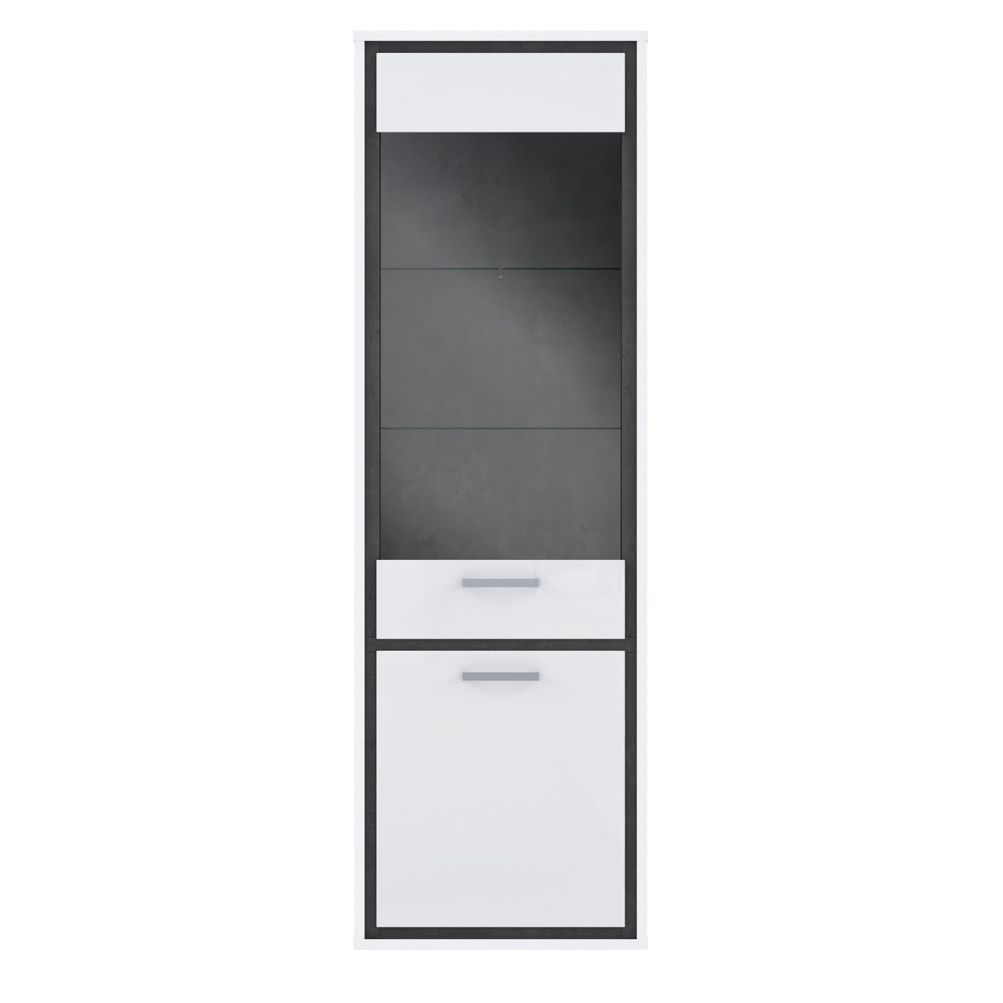Vitrina Cu 2 Usi Inalta Rigmor, Alb Si Gri Argintiu, 64.4 Cm