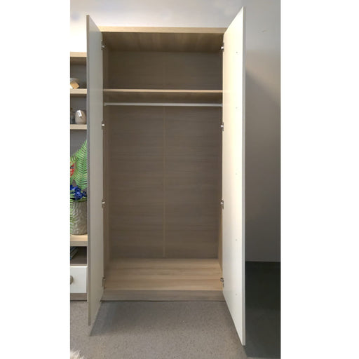 Set Living Romantic 300 cm cu dulap depozitare 90 cm, comoda TV 120 cm, vitrina 90 cm, dulap suspendat, alb lucios si gri mat