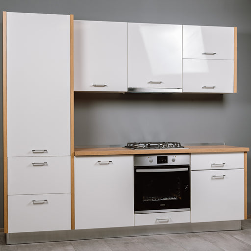 Bucatarie Arra, Alb lucios si Natur, Front Mdf, 250 x 220 x 60 Cm
