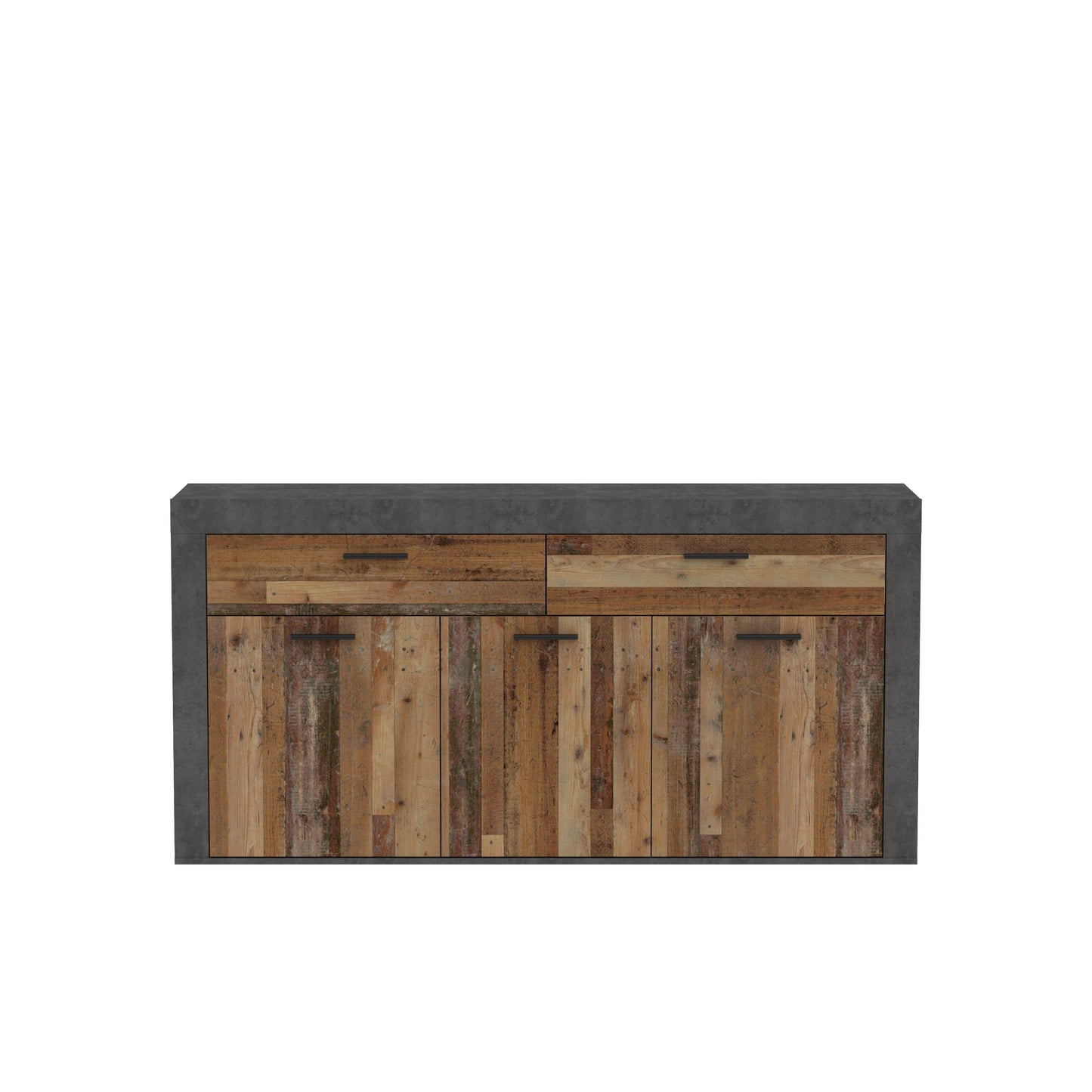 Comoda Garage, Spatiu Generos de Depozitare cu 3 Usi si 2 Sertare, Gri Inchis Beton Si Lemn Vintage, 175.7 x 41 x 88.3 Cm