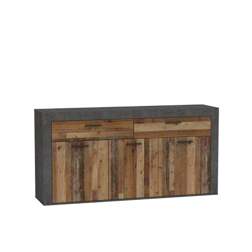 Comoda Garage, Spatiu Generos de Depozitare cu 3 Usi si 2 Sertare, Gri Inchis Beton Si Lemn Vintage, 175.7 x 41 x 88.3 Cm