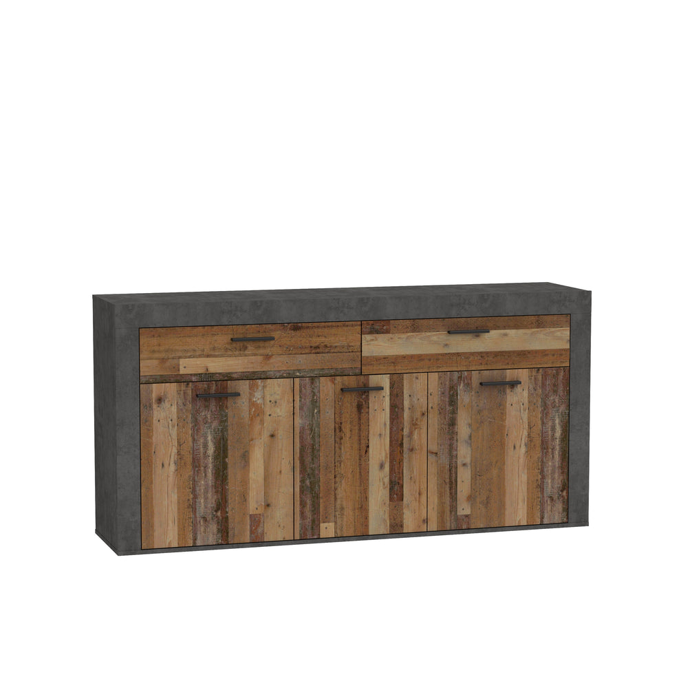 Comoda Garage, Spatiu Generos de Depozitare cu 3 Usi si 2 Sertare, Gri Inchis Beton Si Lemn Vintage, 175.7 x 41 x 88.3 Cm