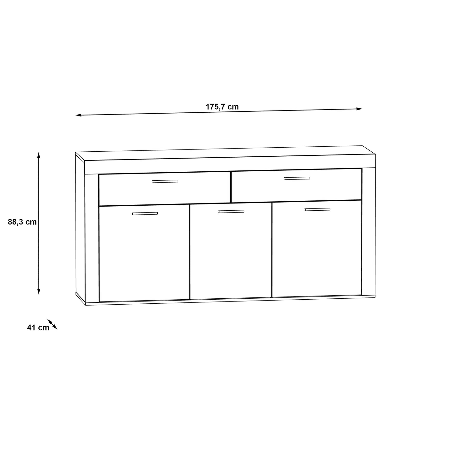 Comoda Garage, Spatiu Generos de Depozitare cu 3 Usi si 2 Sertare, Gri Inchis Beton Si Lemn Vintage, 175.7 x 41 x 88.3 Cm