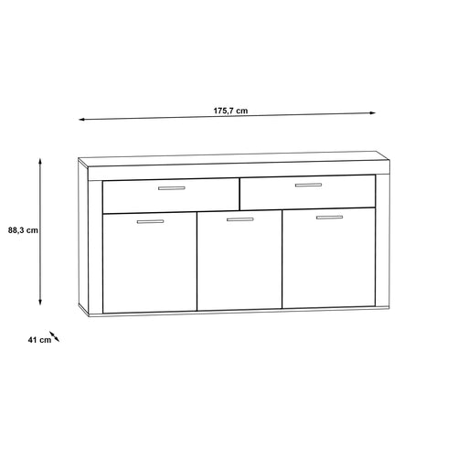 Comoda Garage, Spatiu Generos de Depozitare cu 3 Usi si 2 Sertare, Gri Inchis Beton Si Lemn Vintage, 175.7 x 41 x 88.3 Cm