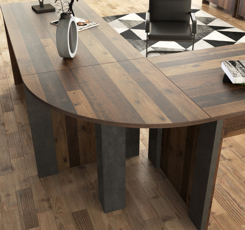 Element Suplimentar 90° Clif, Lemn Vintage Si Beton Optic Gri Inchis, 70 x 73.5 x 70 Cm