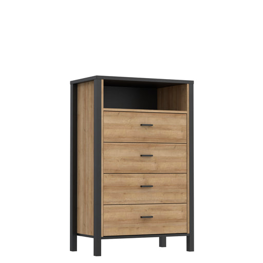 Comoda 4 Sertare High Rock, Negru Si Stejar Riviera, 69.8 Cm